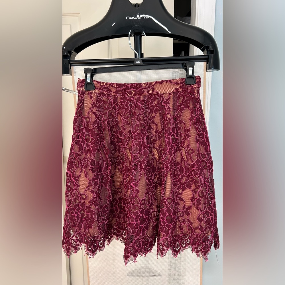 Michael Kors Burgundy Floral Lace Skirt